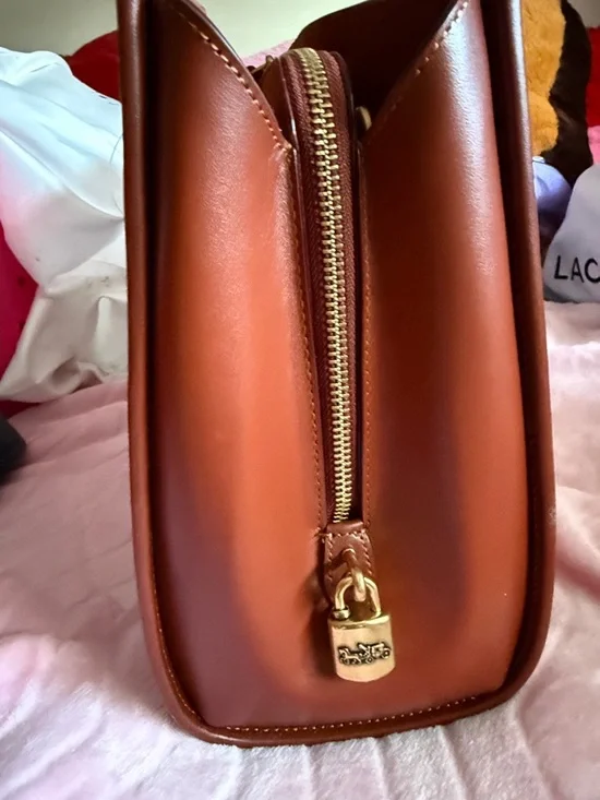 Coach Brown/Tan Signature Satchel with Leather Trim - Picture 3 of 7